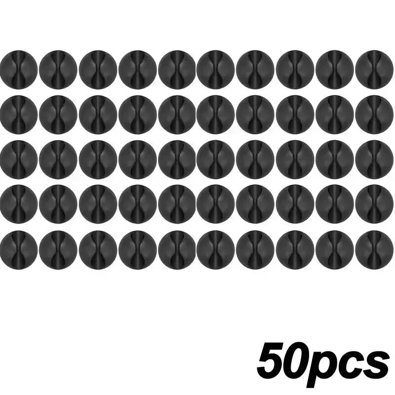 Minimalist Cable Organizer – Black (50-Pack)