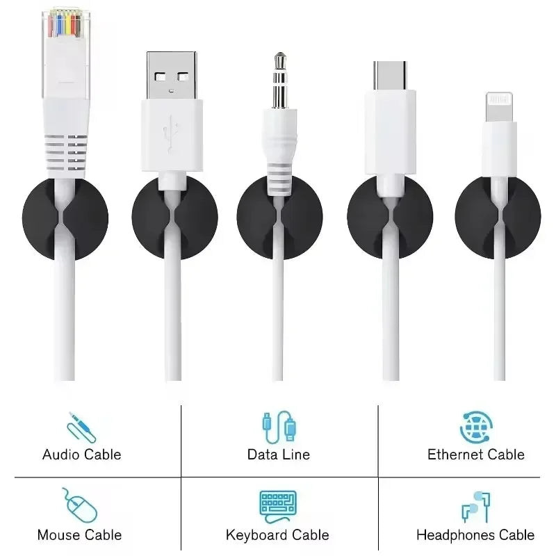 Minimalist Cable Organizer – Black (50-Pack)